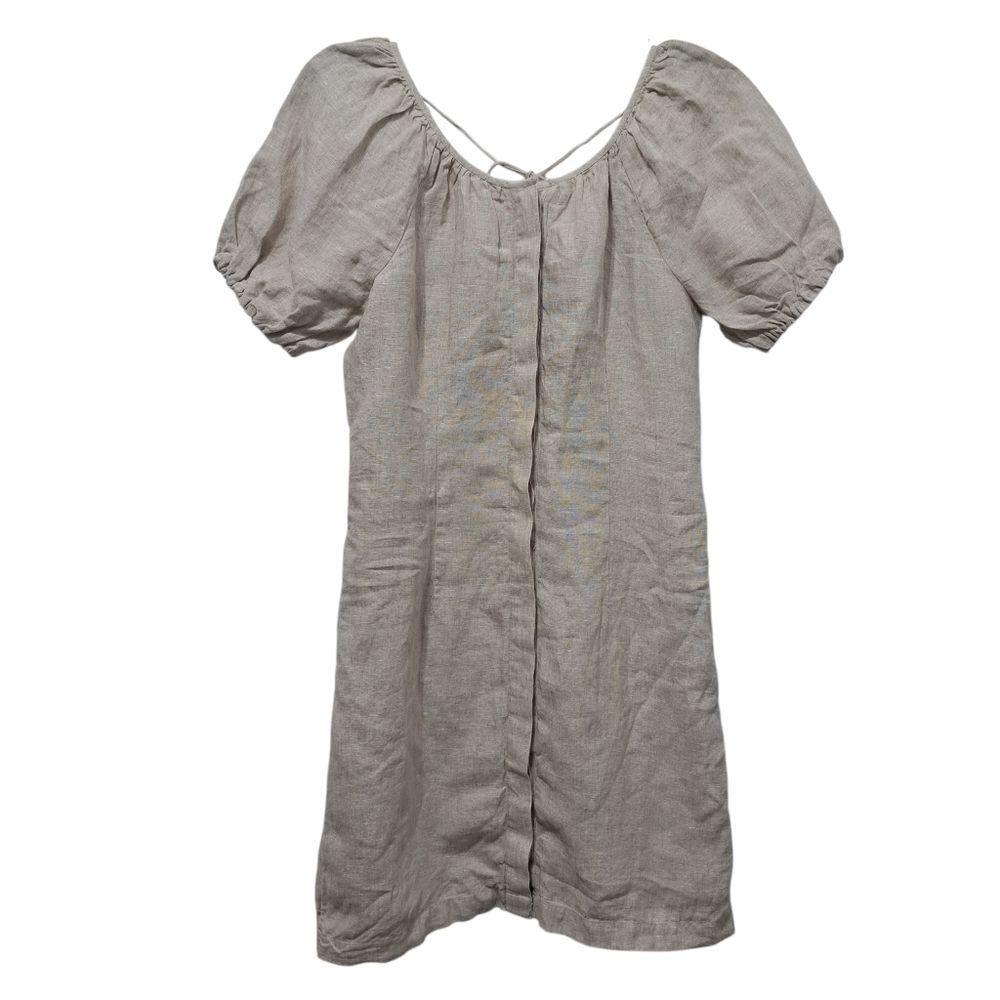 J.Crew V- Back Button Front Linen Boho Mini Shirt Dress Siz 00  Flax/ Beige NWT